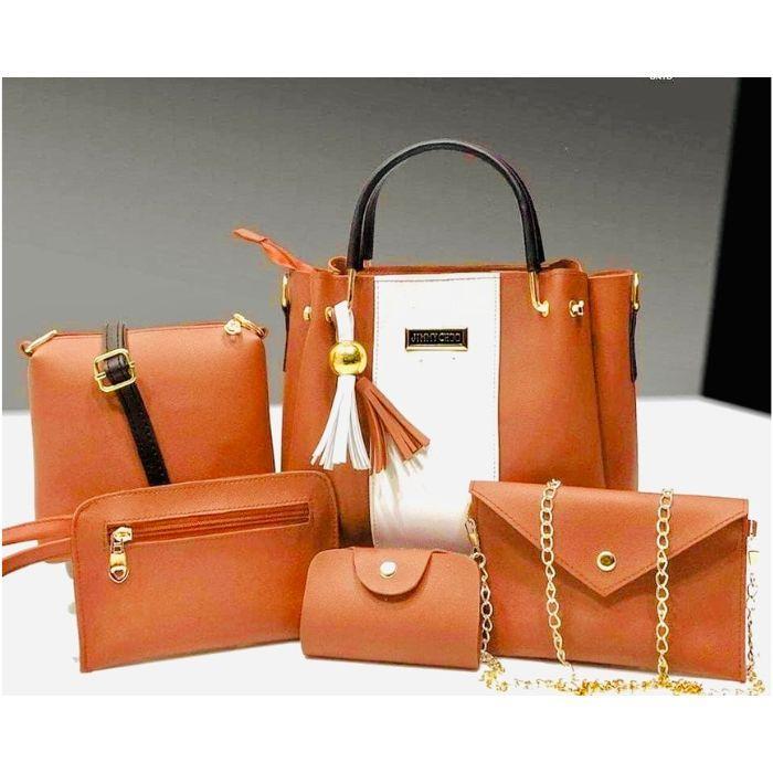 Stylish Women's Mustard PU Leather Bag Set - 5 Pcs